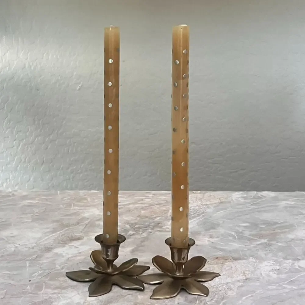 Pair of Vintage Lotus Flower Candlestick Holders Mid Century Modern Decor
